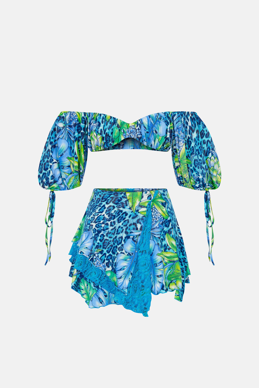 BONITA CROP TOP / GREEN TROPICAL PATTERN